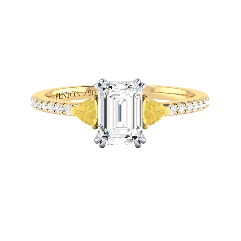 Naturally Mined Diamond Trilogy 18K Yellow Gold Ring (Diamond Pavé) (GIA 5446687928)