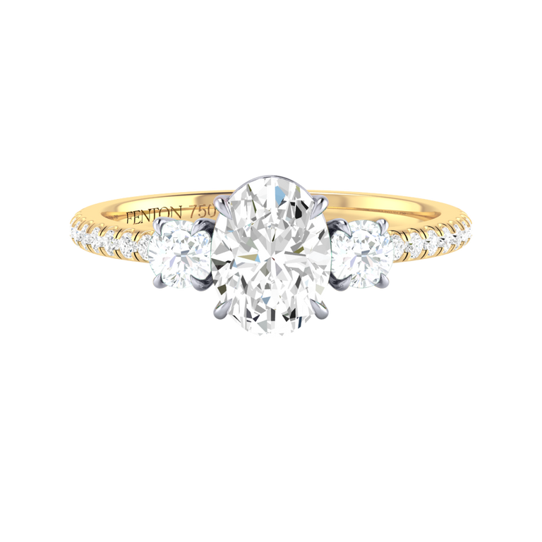 Naturally Mined Diamond Trilogy 18K Yellow Gold Ring (Diamond Pavé) (GIA 7503769361)