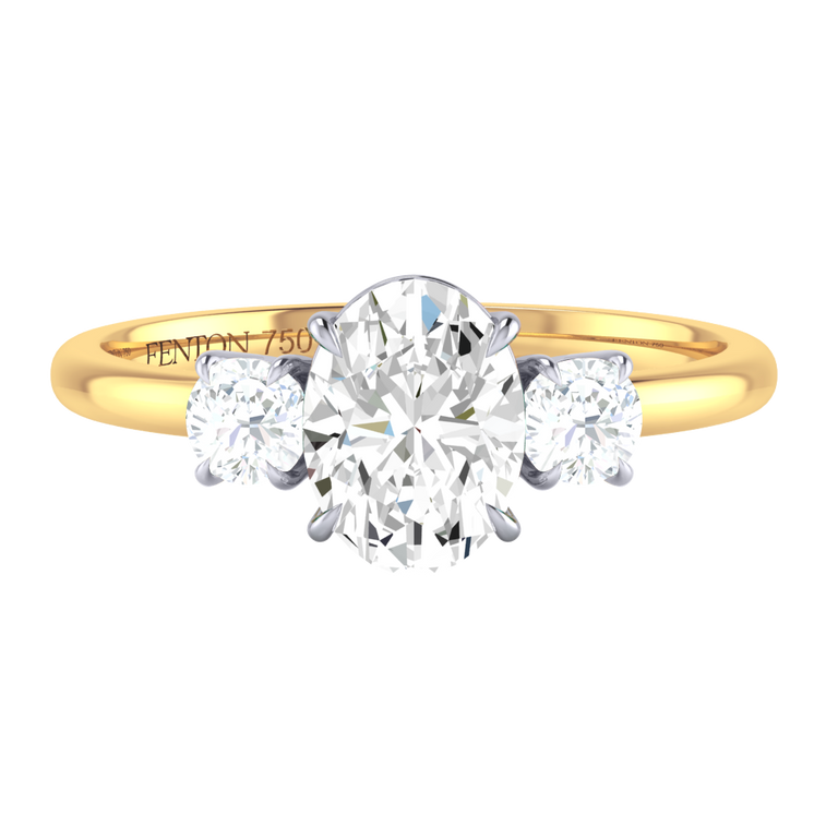 Treasure Box Solar Diamond Trilogy Oval Cut Diamond 18k Yellow Gold 1ct