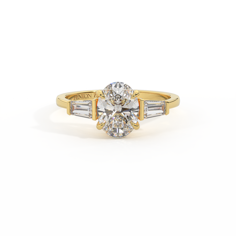 Naturally Mined Diamond Trilogy Oval Cut Diamond 18k Yellow Gold Ring