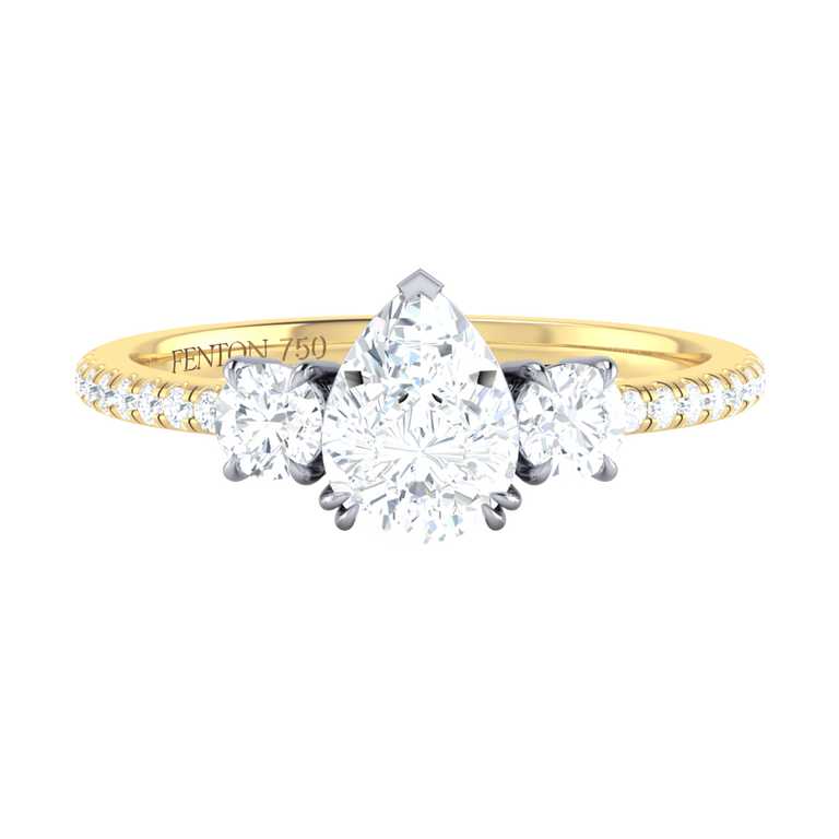 Naturally Mined Diamond Trilogy 18K Yellow Gold Ring (Diamond Pavé) (GIA 2213870733)