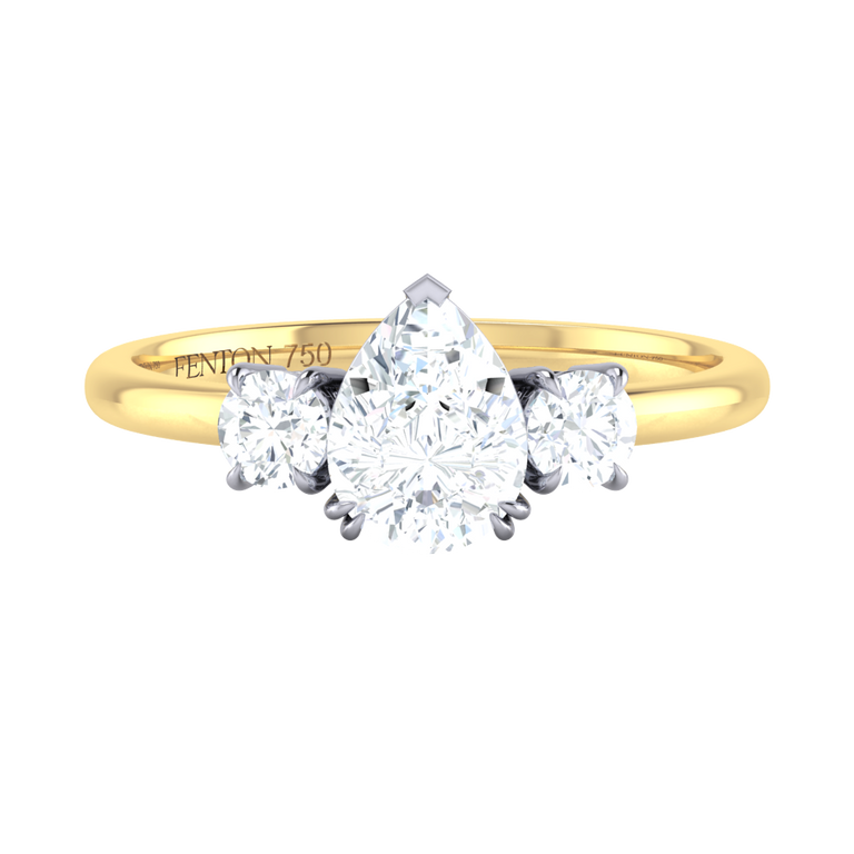 Naturally Mined Diamond Trilogy 18K Yellow Gold Ring (GIA 2213870733)