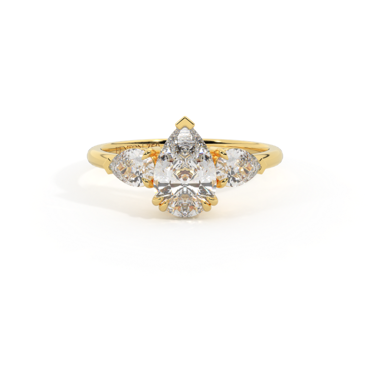 Lab Grown Diamond Trilogy Pear Cut Diamond 18k Yellow Gold Ring with Pear Accents