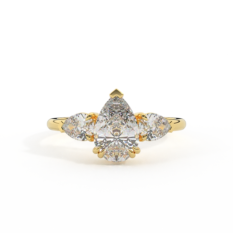 Lab Grown Diamond Trilogy Pear Cut Diamond 18k Yellow Gold Ring with Pear Accents