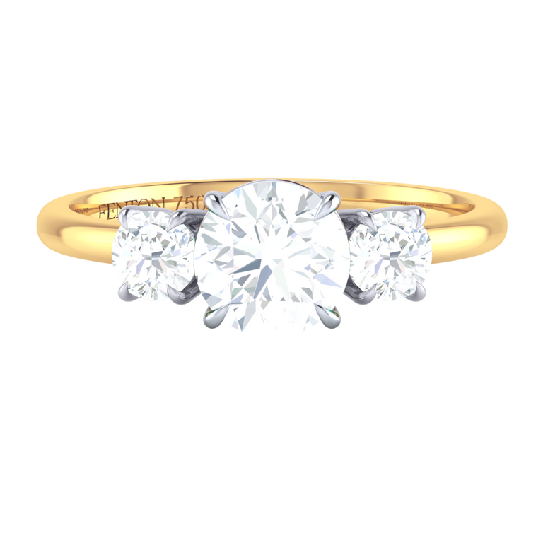 Naturally Mined Diamond Trilogy 18K Yellow Gold Ring (GIA 6431846748)