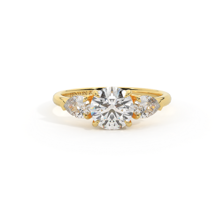 Lab Grown Diamond Trilogy Round Cut Diamond 18k Yellow Gold Ring with Pear Accents
