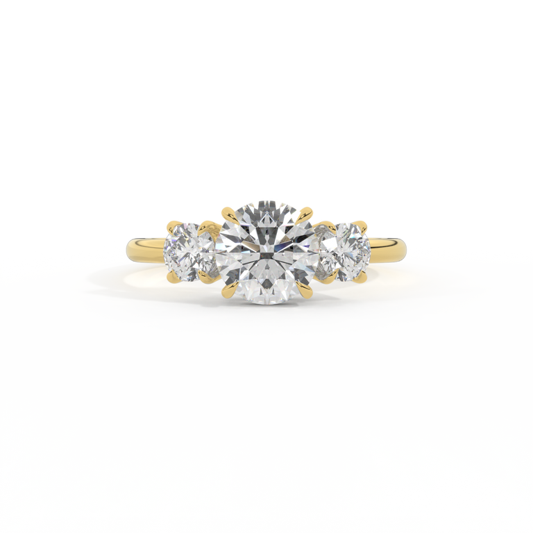 Lab Grown Diamond Trilogy Round Cut Diamond 18k Yellow Gold Ring with Round Accents
