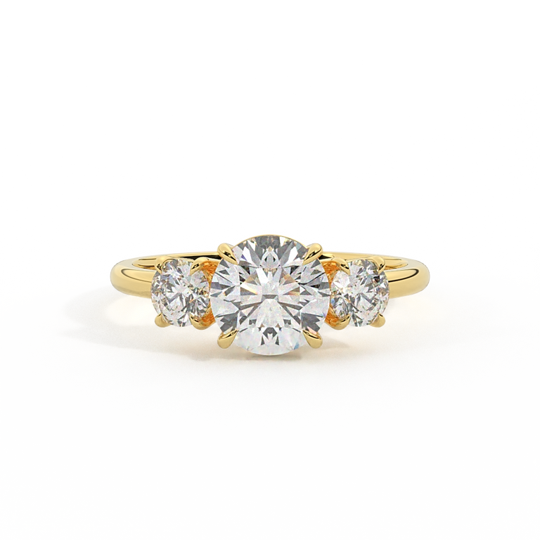 Lab Grown Diamond Trilogy Round Cut Diamond 18k Yellow Gold Ring with Round Accents