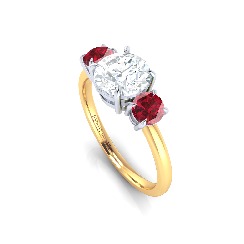 Ruby Diamond Stage Lab Grown Diamond Trilogy Round Cut Diamond and Ruby 18k Yellow Gold R ...