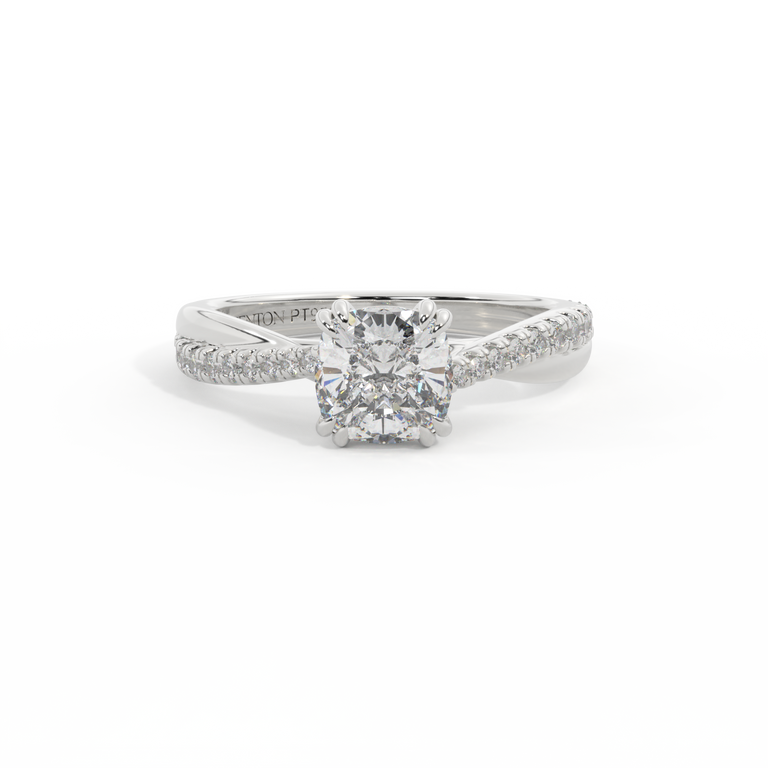 Lab Grown Diamond Twisted Solitaire Cushion Cut Platinum Ring