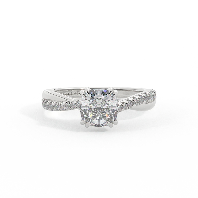 Lab Grown Diamond Twisted Solitaire Cushion Cut Platinum Ring