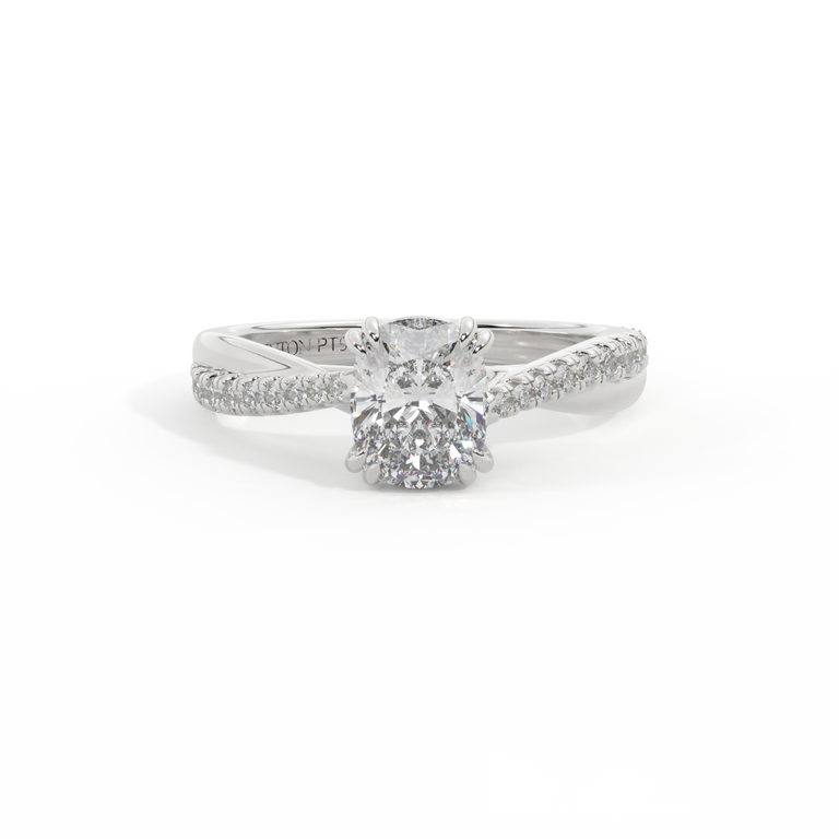 Lab Grown Diamond Twisted Solitaire Elongated Cushion Cut Platinum Ring