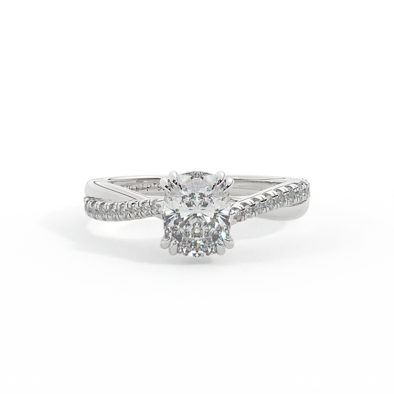 Lab Grown Diamond Twisted Solitaire Elongated Cushion Cut Platinum Ring