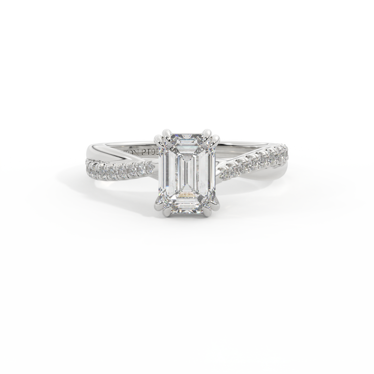 Naturally Mined Diamond Twisted Solitaire Emerald Cut Platinum Ring