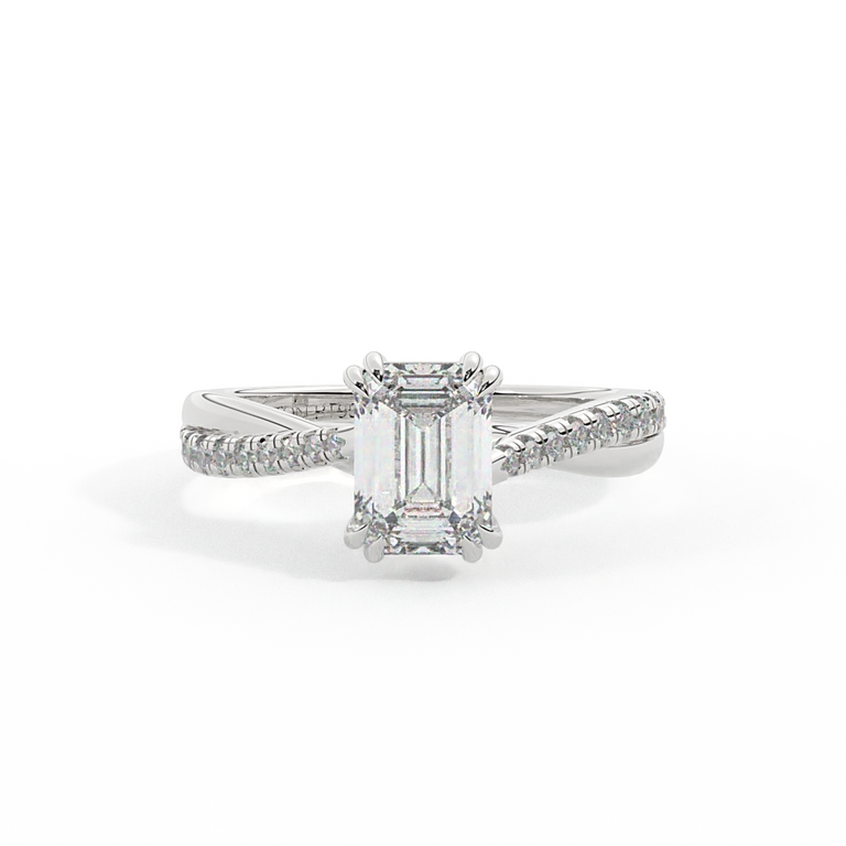 Lab Grown Diamond Twisted Solitaire Emerald Cut Platinum Ring