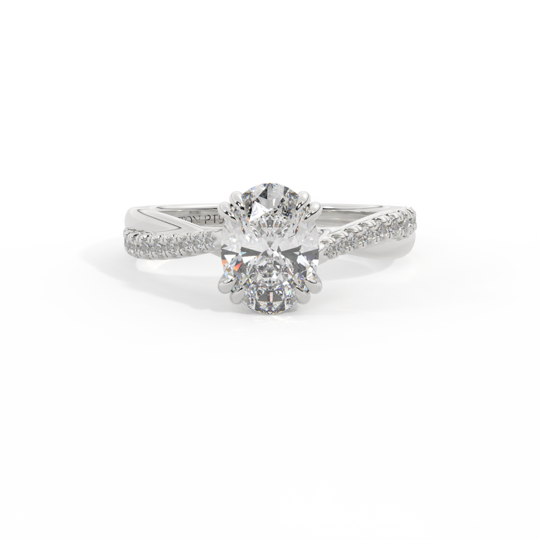 Naturally Mined Diamond Twisted Solitaire Oval Cut Platinum Ring