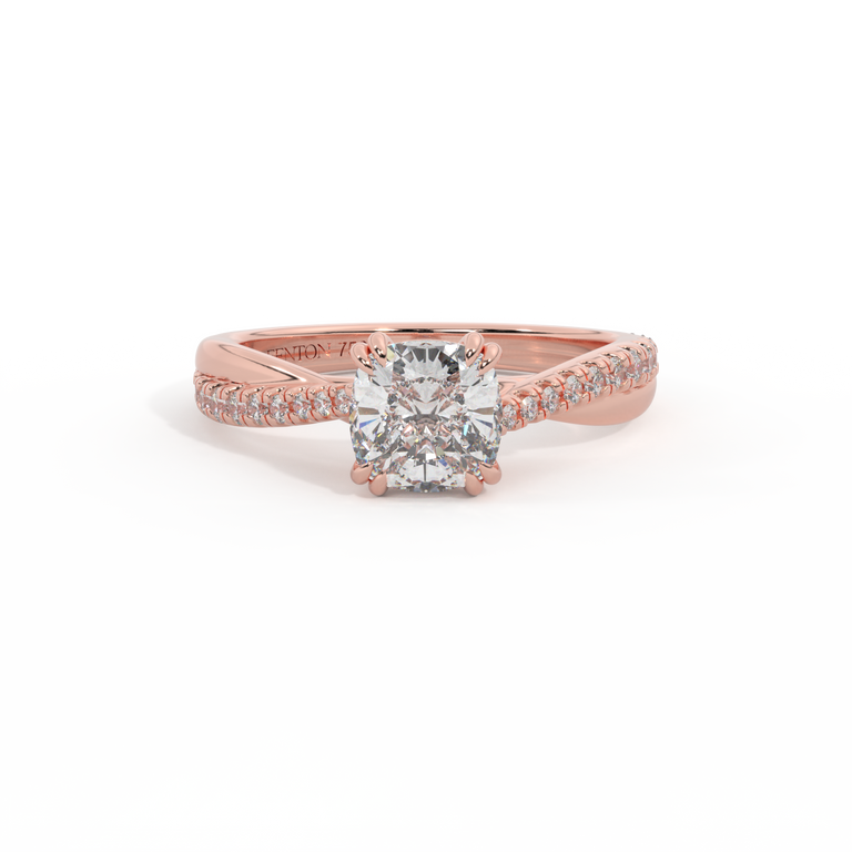 Lab Grown Diamond Twisted Solitaire Cushion Cut 18k Rose Gold Ring