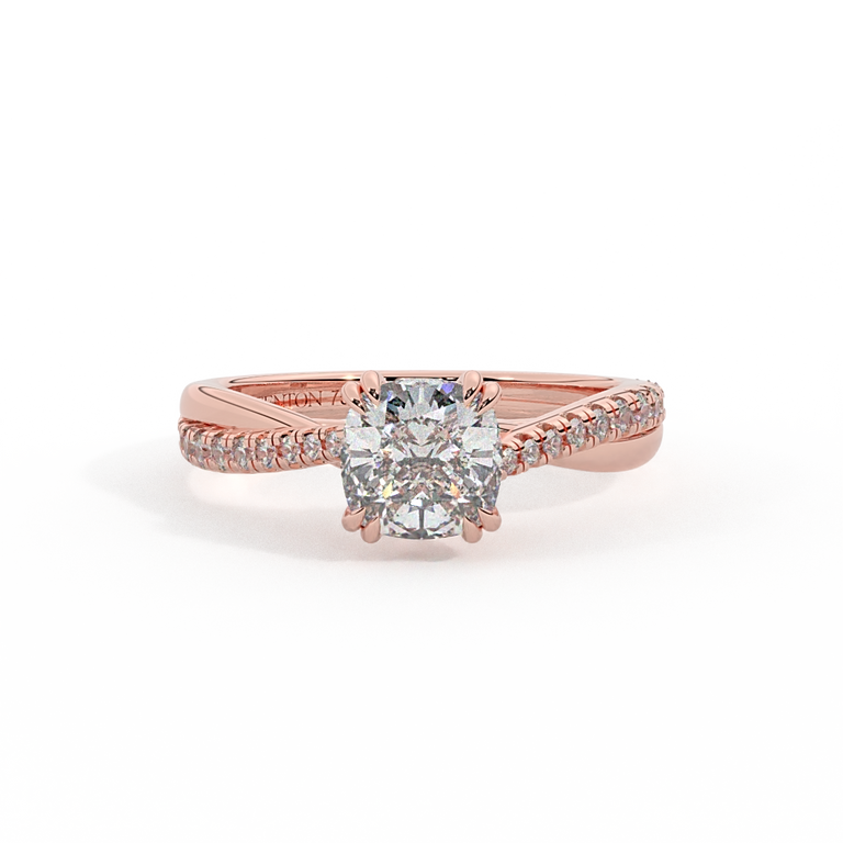 Lab Grown Diamond Twisted Solitaire Cushion Cut 18k Rose Gold Ring