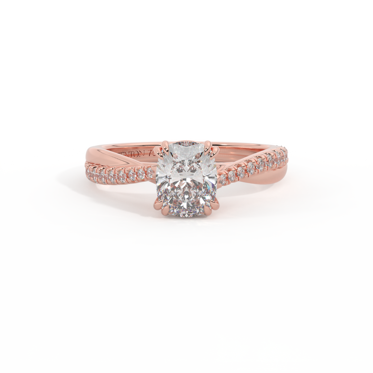 Lab Grown Diamond Twisted Solitaire Elongated Cushion Cut 18k Rose Gold Ring