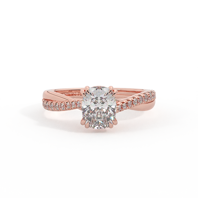 Lab Grown Diamond Twisted Solitaire Elongated Cushion Cut 18k Rose Gold Ring