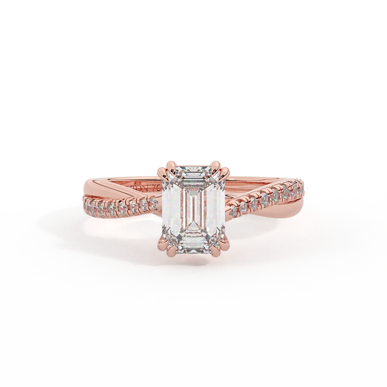 Lab Grown Diamond Twisted Solitaire Emerald Cut 18k Rose Gold Ring