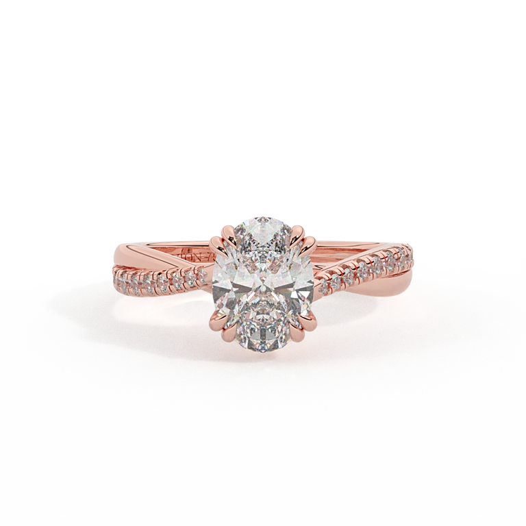 Lab Grown Diamond Twisted Solitaire Oval Cut 18k Rose Gold Ring