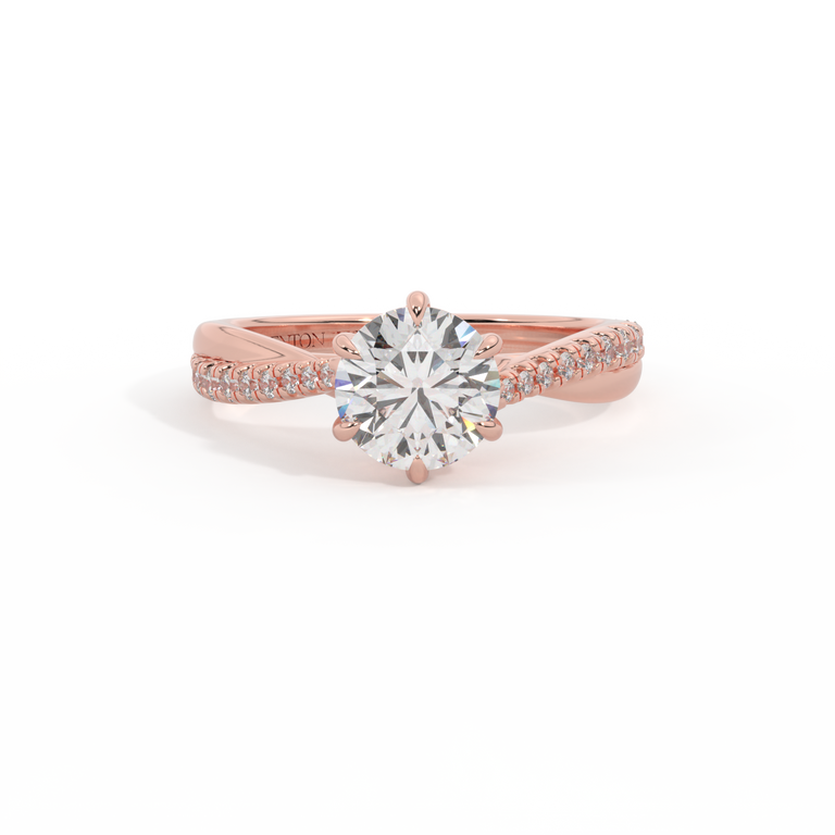 Lab Grown Diamond Twisted Solitaire Round Cut 18k Rose Gold Ring
