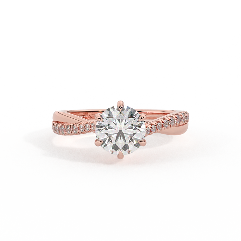 Lab Grown Diamond Twisted Solitaire Round Cut 18k Rose Gold Ring
