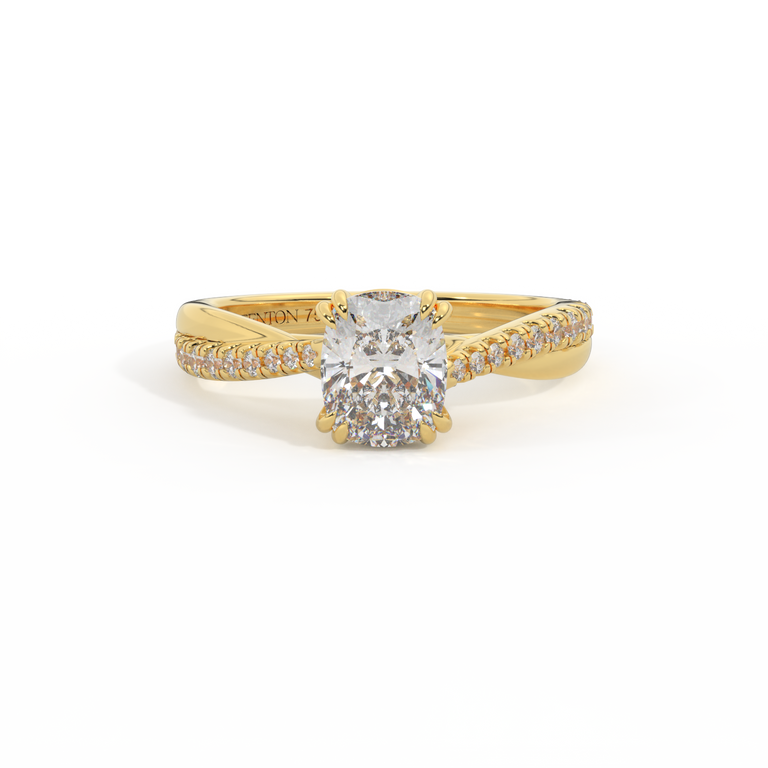 Lab Grown Diamond Twisted Solitaire Elongated Cushion Cut 18k Yellow Gold Ring