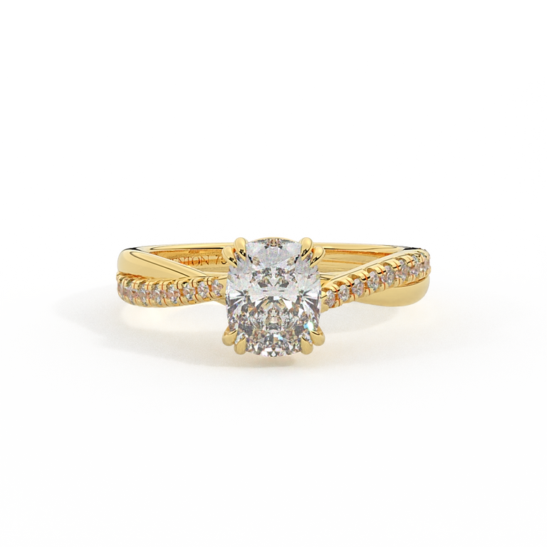 Lab Grown Diamond Twisted Solitaire Elongated Cushion Cut 18k Yellow Gold Ring