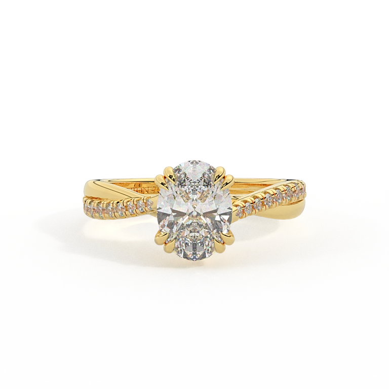 Lab Grown Diamond Twisted Solitaire Oval Cut 18k Yellow Gold Ring