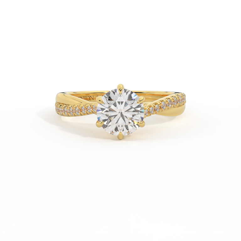 Lab Grown Diamond Twisted Solitaire Round Cut 18k Yellow Gold Ring