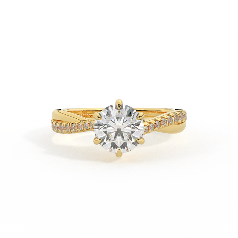 Lab Grown Diamond Twisted Solitaire Round Cut 18k Yellow Gold Ring