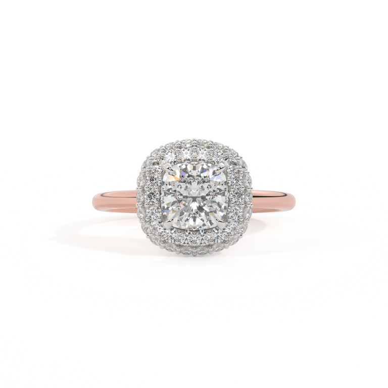 Lab Grown Solar Diamond Vintage Cushion Cut Diamond 18k Rose Gold Ring