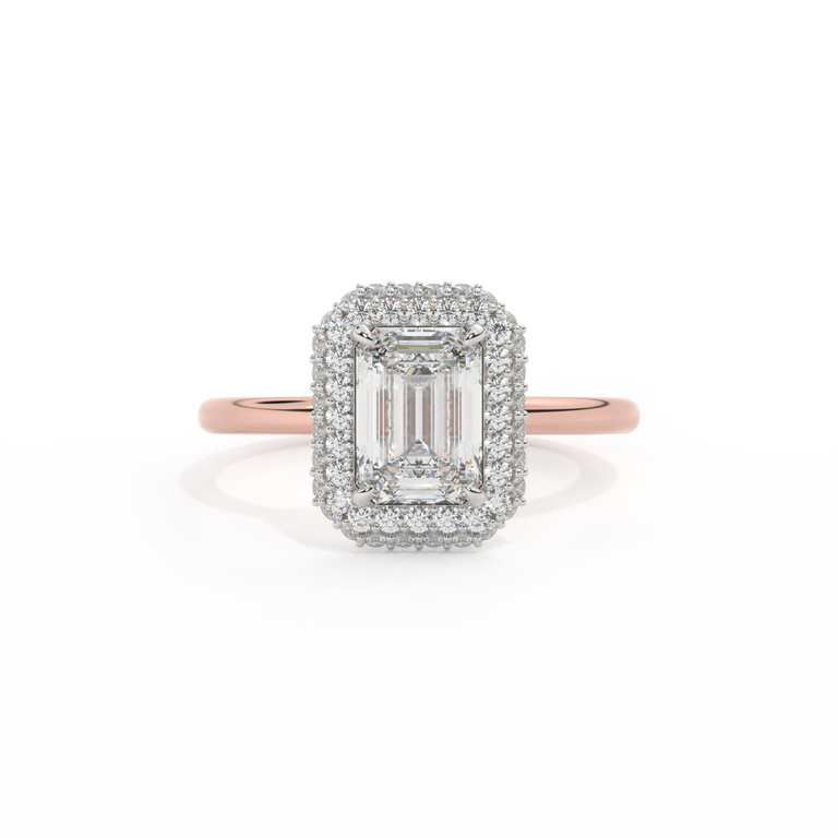 Lab Grown Solar Diamond Vintage Emerald Cut Diamond 18k Rose Gold Ring