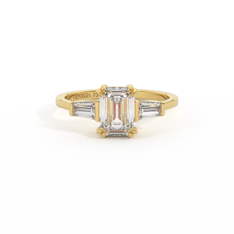Treasure Box Lab Grown Diamond Trilogy Emerald 18k Yellow Gold 2ct