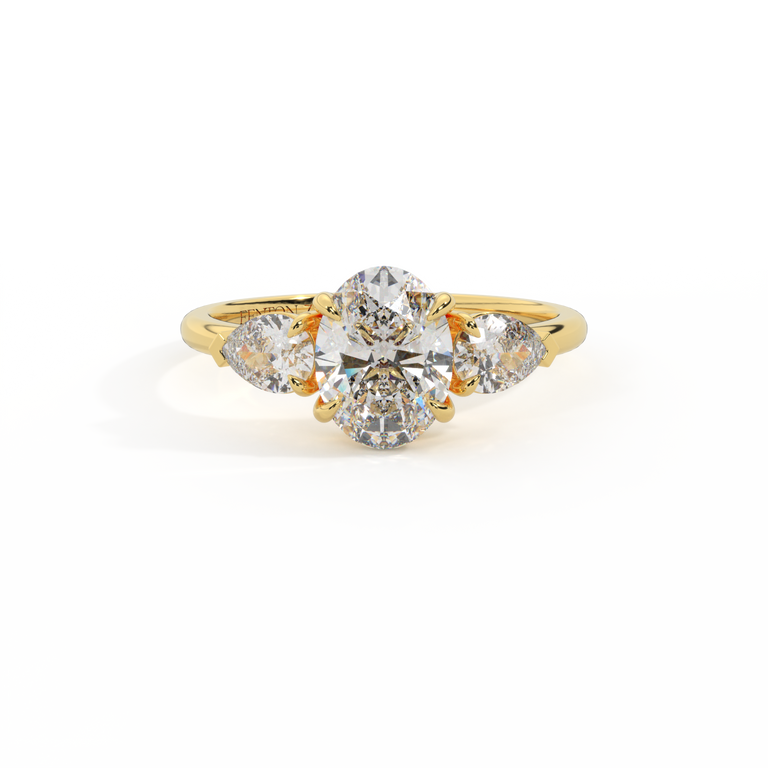 Treasure Box Lab Grown Diamond Trilogy Oval 18k Yellow Gold 2ct