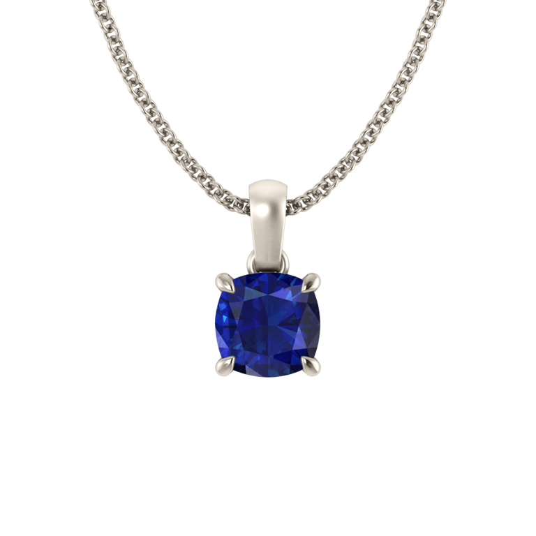 Solitaire Blue Sapphire Pendant Necklace