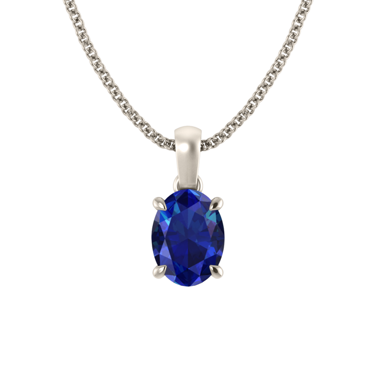 Solitaire Blue Sapphire Pendant Necklace