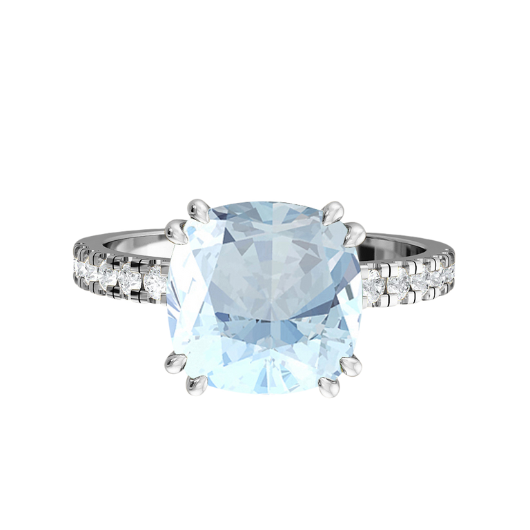 Treasure Box Solitaire Cushion Aquamarine Platinum Big