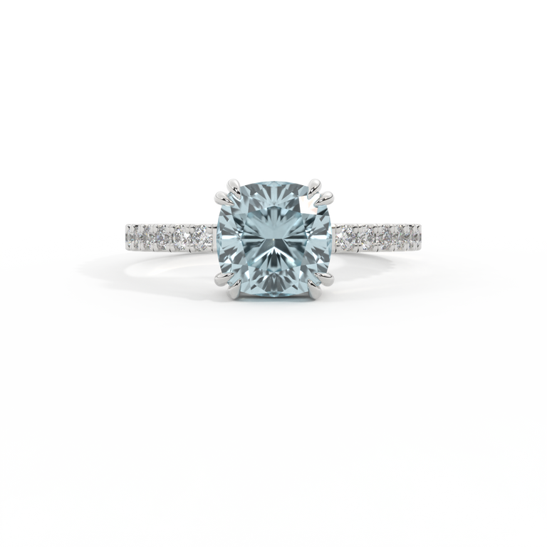 Treasure Box Solitaire Cushion Aquamarine Platinum Big