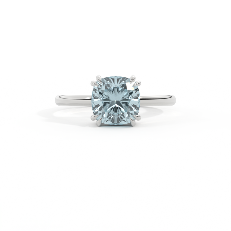 Solitaire Cushion Aquamarine Platinum Ring