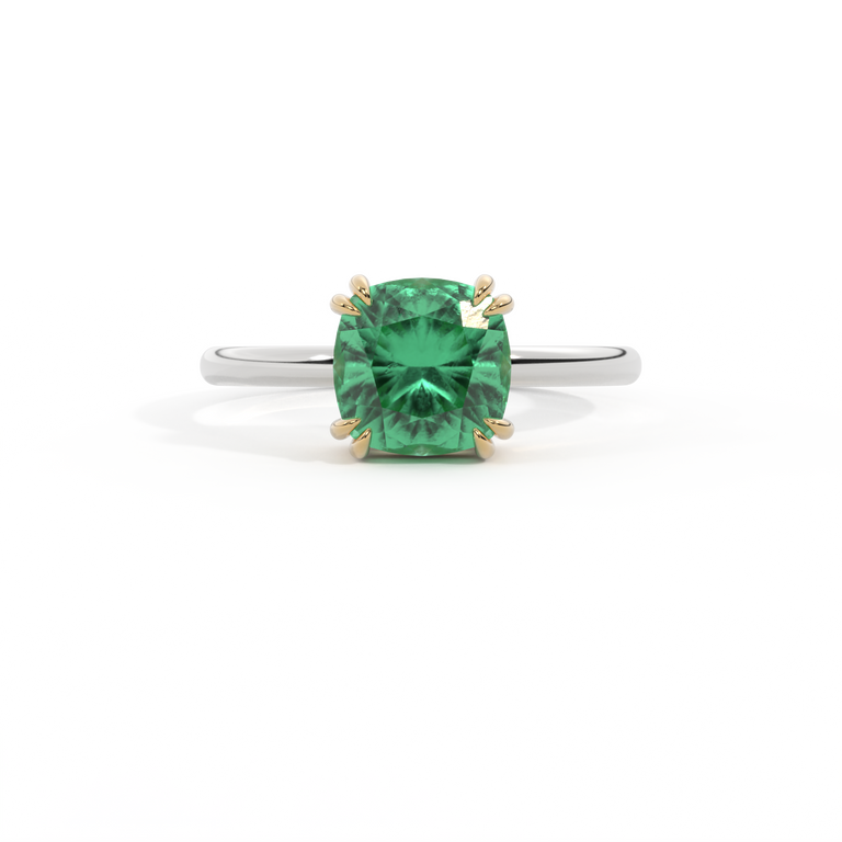 Solitaire Cushion Emerald Platinum Ring