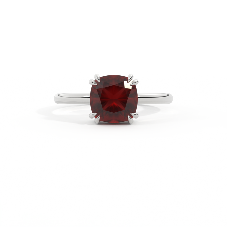 Solitaire Cushion Garnet Platinum Ring