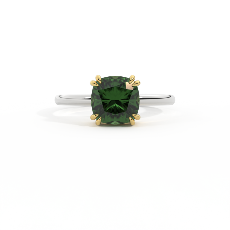 Solitaire Cushion Green Sapphire Platinum Ring