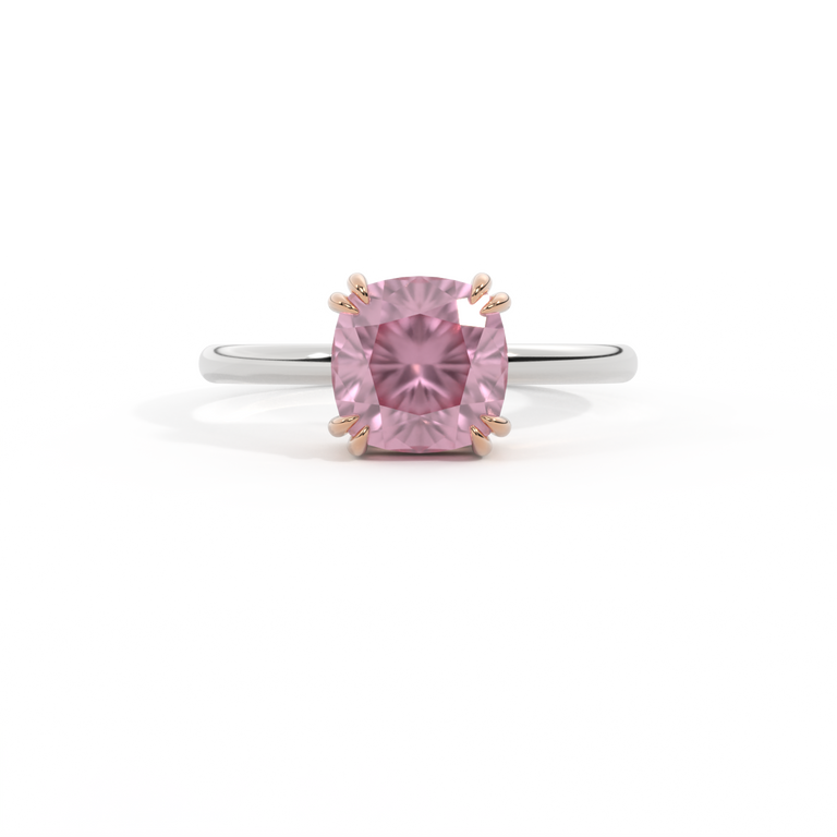 Solitaire Cushion Pink Sapphire Platinum Ring