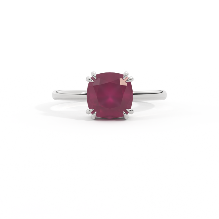 Solitaire Cushion Ruby Platinum Ring