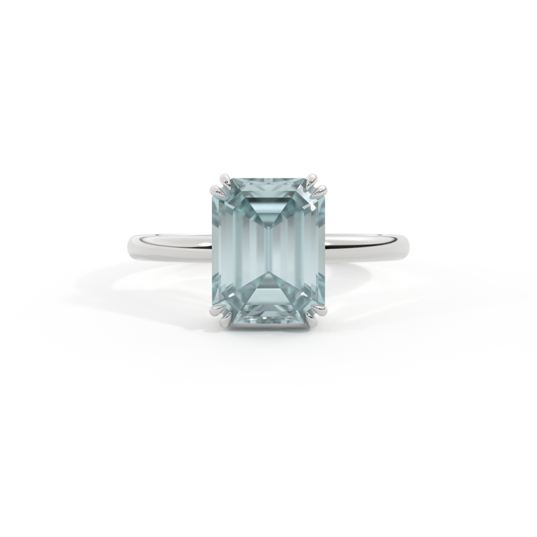 Solitaire Emerald Aquamarine Platinum Ring