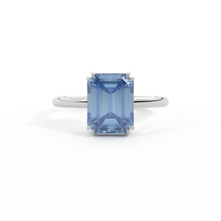 Solitaire Emerald Blue Sapphire Platinum Ring