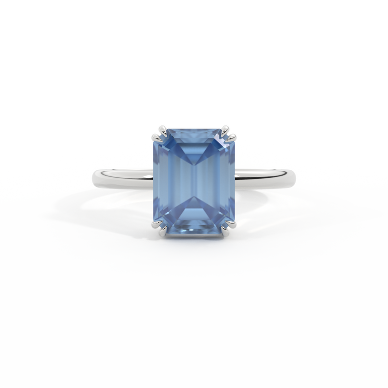 Solitaire Emerald Blue Sapphire Platinum Ring